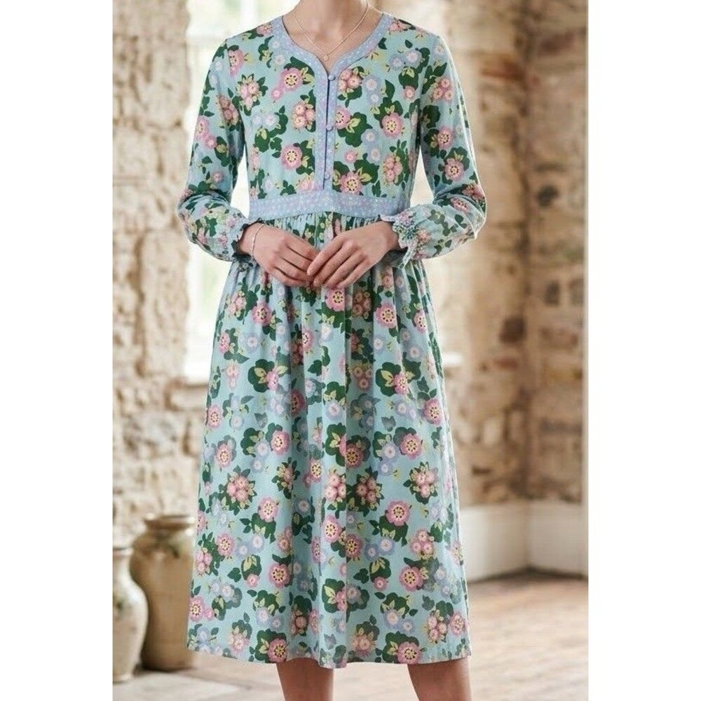 Hanna Andersson Long Sleeve Button Dress Girl 10 (140) Floral Cottagecore Garden